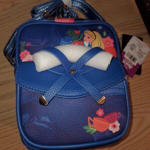 Disney Blue Alice In Wonderland Crossbody Bag with Floral and Character Design